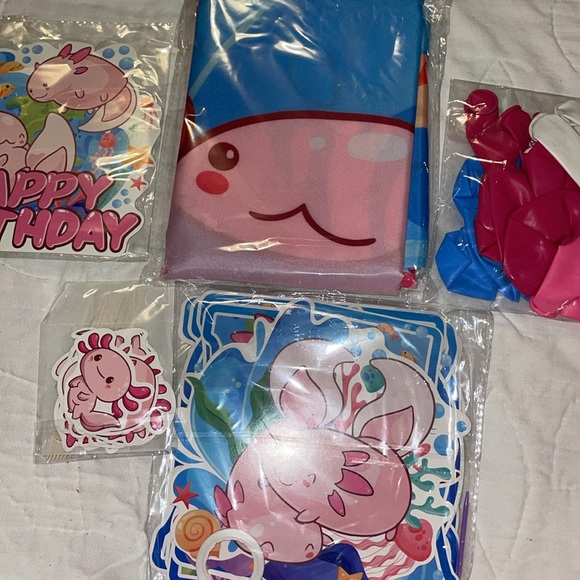 AXOLOTT BIRTHDAY DECOR: Backdrop, HAPPY BIRTHDAY BANNER,Cupcake& Cake Toppers&🎈 - Picture 2 of 2